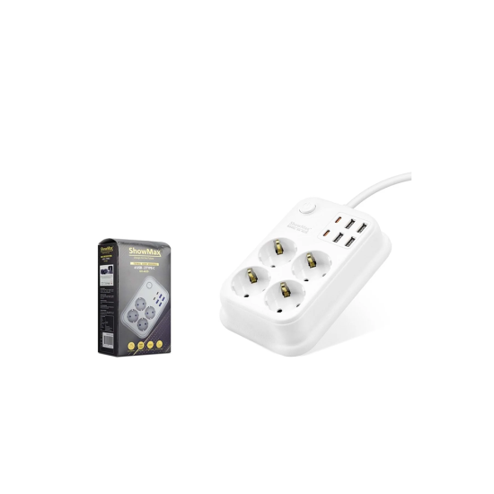 SHOWMAX SH4629 TERMAL AKIM KORUMALI 4*PRİZ + 4*USB + 2*TYPE-C 2M BEYAZ
