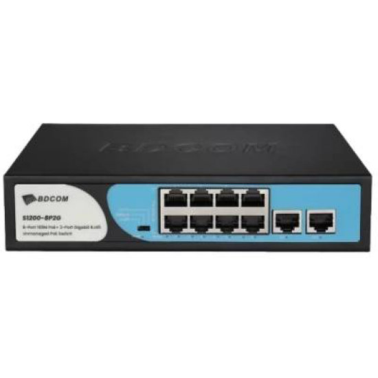 BDCOM S1200-8P2G 8 PORT 10/100 PoE + 2 PORT GİGABİT UPLINK / 90W / SWITCH