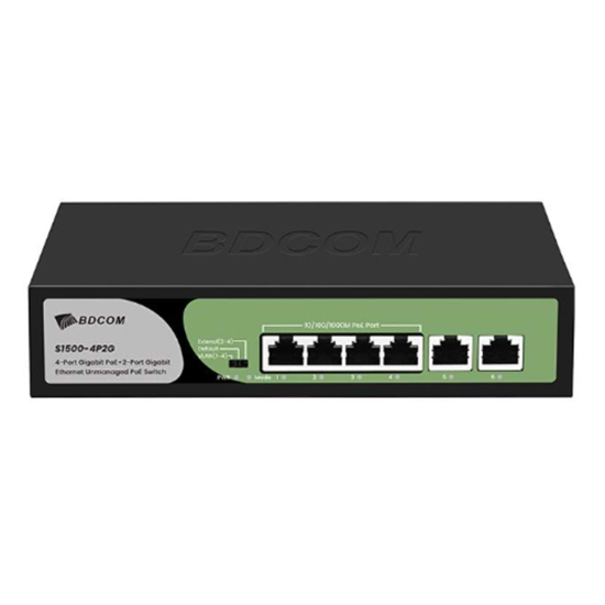 BDCOM S1500-4P2G 4-port GE PoE + 2-port GE uplink RJ45 Unmanaged PoE Switch, DIP function, built-in AC220V