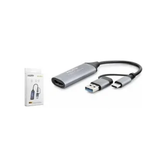 HADRON HDX7844 HDMI (IN) TO TYPE-C + USB (OUT) VIDEO CAPTURE 4K 30HZ GRİ