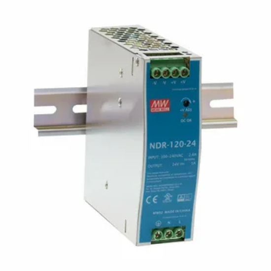 Mean Well NDR-120-24 4V dc NDR DIN Ray Güç Kaynağı, 24V dc / 28V dc, 5A 1 Çıkışlı 120W, ENDÜSTRİYEL GÜÇ KAYNAĞI