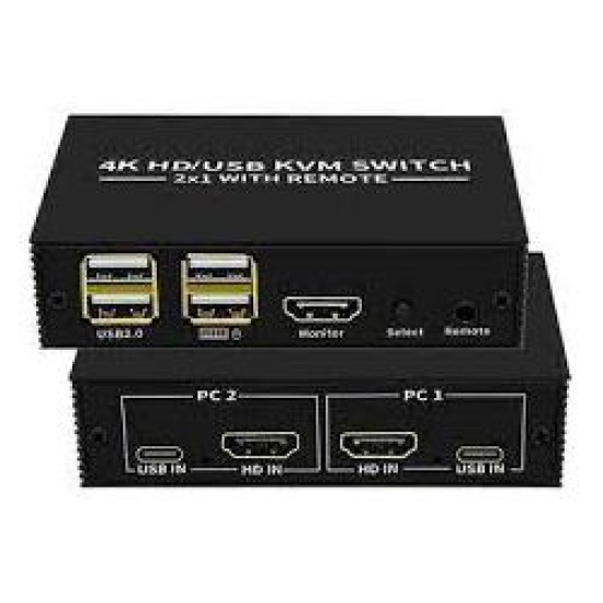 HADRON HDX1373 HDMI KVM SWITCH 2 PORT + 4*USB HDMI KABLOLU SİYAH