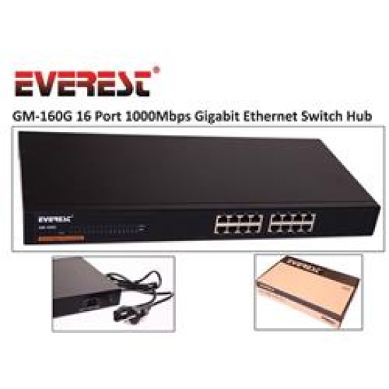 İST Everest GM-160G 16Port 10/100/1000Mbps 19" Rock Uyumlu Metal Kasa Gigabit Ethernet Switch Hub