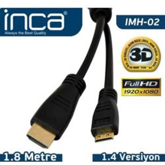 Inca IMH-02 Mini HDMI TO HDMI v1.4 3D 1.8m Full HD Altın Uçlu Kablo